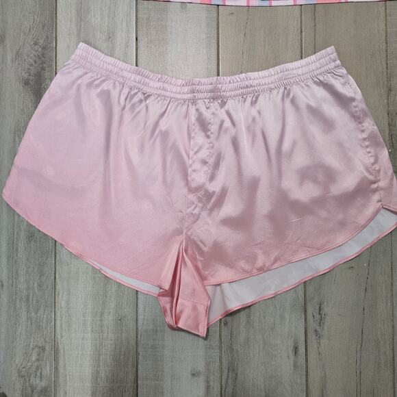 Victorias Secret Satin Pajama Set Pink Striped Button top Shorts Sleepwear XXL - Picture 3 of 13